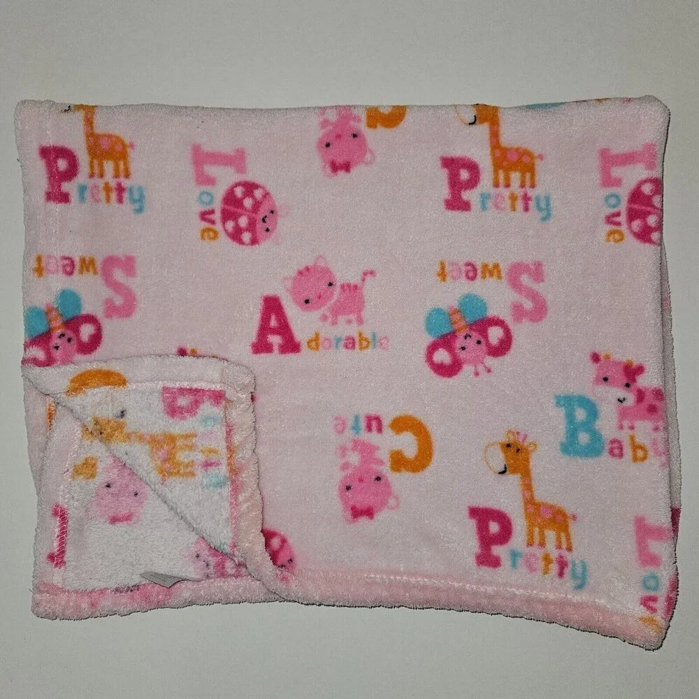 Bon Bebe Pink Orange Blue Fleece Baby Blanket Giraffe Cat Cow Butterfly Ladybug